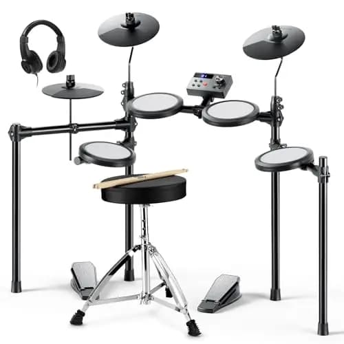 Donner Juego de batería eléctrica E Drum Kids Principiante con almohadilla de malla portátil Kit de batería portátil Cargador Trono Sticks Auriculares Navidad Cumpleaños Regalo para Niños DED-70 NEW