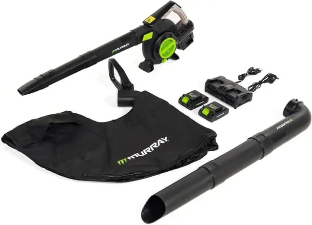 Murray Soplador y Aspirador de Hojas a Batería 20V 3 en 1 MU-BAT-VB270-KIT – Motor sin Escobillas, Control Inteligente, 4 Velocidades + Turbo, Bolsa de Polvo de 45L, Diseño de Montaje Rápido
