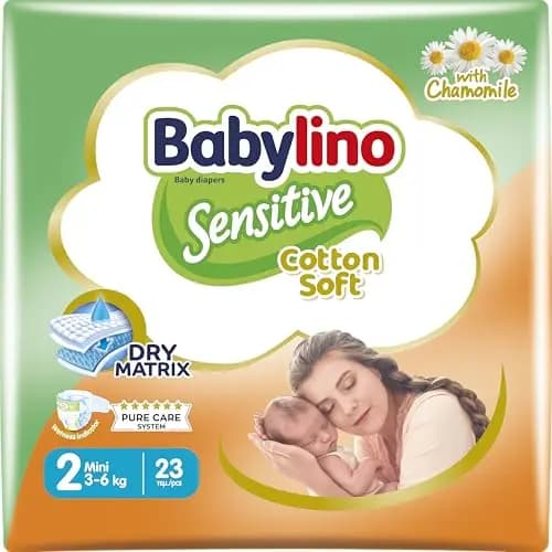 Babylino Sensitive Cotton Soft, Pañales Bebé Talla 2, Mini (3-6 kg), 23 unidades