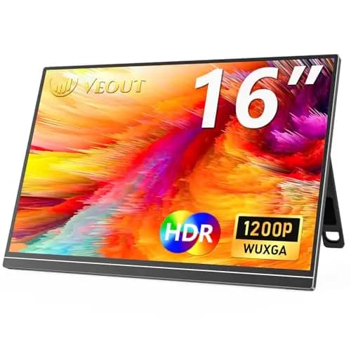Veout Monitor portátil de 16 Pulgadas, 1920 * 1200 FHD, Monitor IPS Gaming para portátil/PC/Mac/PS5/Xbox con USB-C y HDMI, Pantalla ultradelgada con Soporte, 16:10, 300 CD/m² de Brillo
