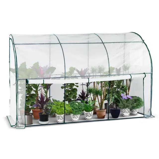 VOUNOT® Invernadero Jardín Inclinado Invernadero de Pared Respaldado, Invernadero Túnel Semicircular Plantas Verduras Flores, Cubierta PE Impermeable 135g/m² para Balcón y Terraza 300x100x180cm Blanco