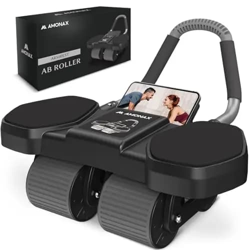 Amonax - Rodillo de rueda para abdominales con alfombrilla grande para ejercitar abdominales, doble rueda con modos de entrenamiento de fuerza dual en el gimnasio en casa