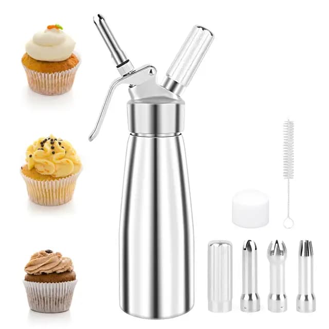 talifoca 500 ml Sifón de Cocina Espumas, dispensador de Crema sifon de Nata Aluminio con 3 boquillas acero Inoxidable y 1 Cepillo, Sifon de Nata para Decorar Pasteles de Cumpleaños, Helados y Postres