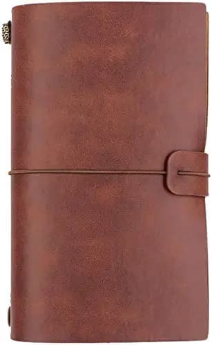 Diario de viaje de piel, diario de viaje, cuaderno de piel reemplazable y cuaderno vintage, cuaderno de viaje, 4,72 x 7,87 cm, rojo marrón