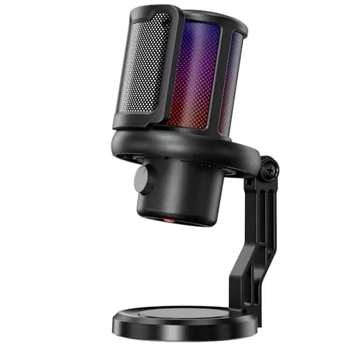 K KASONIC Micrófono para Gaming con Iluminación RGB, Micrófono USB de Condensador con Filtro Anti-Pop para PC, Silencio Rápido y Cancelación de Ruido, Kit de Micrófono de Escritorio para PS4/5