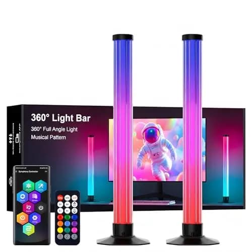 Luces LED Habitación Gaming y Barra LED RGBIC 43cm, Barra de Luz Inteligente Transparente 360° con App y Música, Iluminación Ambiental USB para Decoración Escritorio, PC y TV