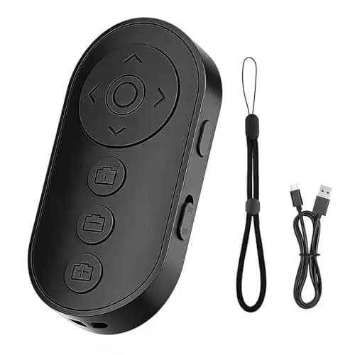Disparador remoto inalámbrico para cámara, mini mando a distancia con zoom y control de foto/vídeo, disparador remoto recargable Bluetooth 5.0 para smartphone, TikTok Scroll & E-Book con iOS y Android