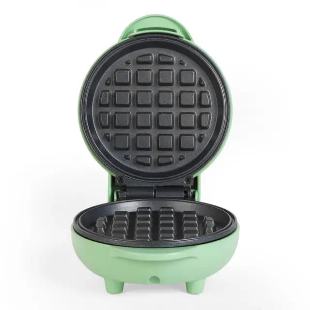Giles & Posner Mini Waffle Maker – Máquina de Gofres Antiadherente, Para Gofres al estilo Belga y Americano, Snacks Dulces/Salados Postres, Compacto, Plato de Cocción Redondo de 11.5 cm, Verde Pastel