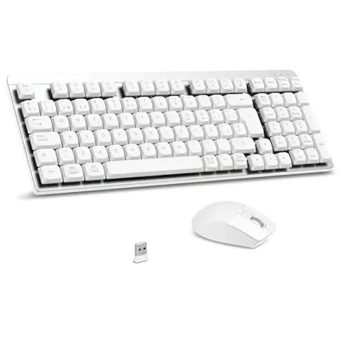 LeadsaiL Teclado Mecánico de Perfil Bajo, FA98 Pack Teclado y Ratón Inalámbrico con Switch Rojo, 2.4GHz Conexión, Linear Teclas QWERTY Español Keyboard con Teclado numérico para Windows, Mac-Plata