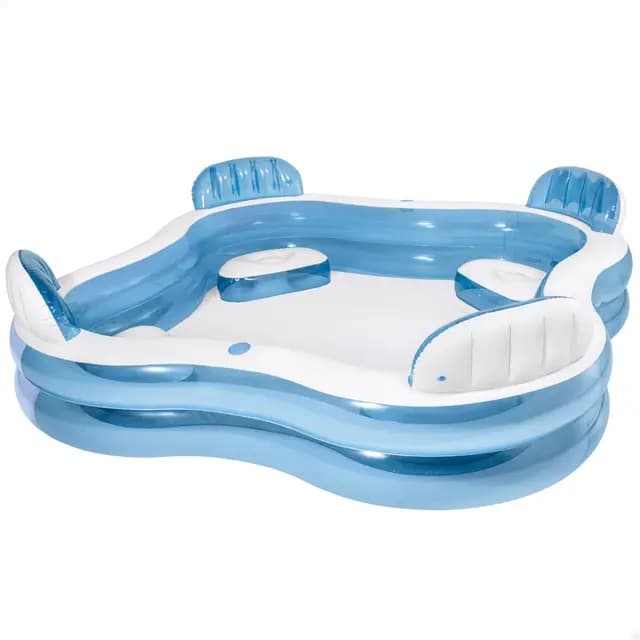 Intex Piscina Hinchable Familiar con Asientos, 229x229x66 cm, 990 litros, 4 respaldos inflables, 2 portabebidas, Vinilo Resistente, tapón de desagüe, Incluye Parche de reparación, +3 años (56475)
