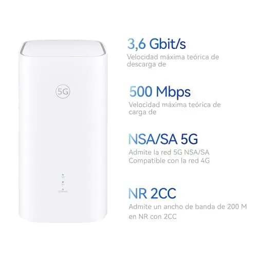 5G CPE 5s, H153, Router 5G con SIM, Wi-Fi 6 AX3000, 3.600 Mbps en DL/500 Mbps en UL, Antena de Alta Ganancia de 9 dBi, Puerto LAN/WAN, Diagnóstico Visualizado del Wi-Fi, 42 Meses de Garantía