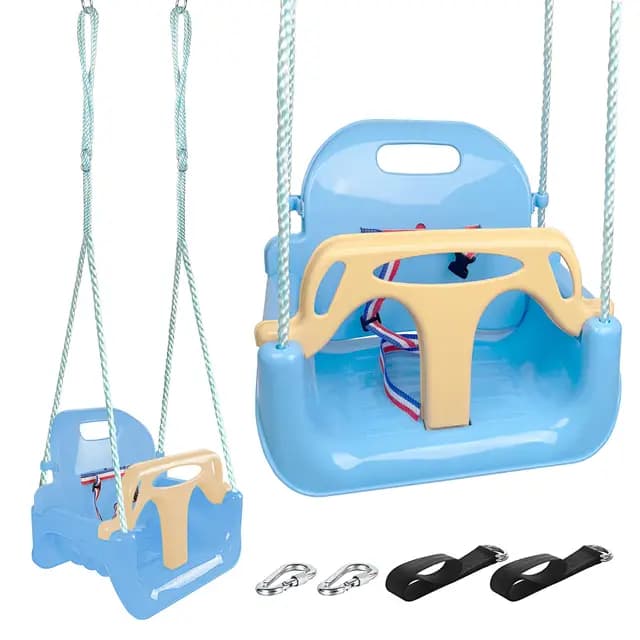 KINSPORY - Columpio para niños, columpio 3 en 1, columpio de jardín para niños para interior y exterior (azul claro)