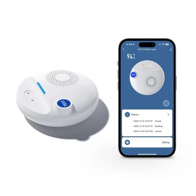PGST Detector de Fugas de Agua WiFi 2.4GHz Detector Fugas de Agua con Batería 100dB Alarma Inteligente Sensor de Agua, Smart Life App Control Detector de Agua para Cocina Sótano Baño