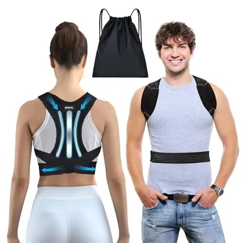 Corrector de Postura Espalda y Hombros para Hombre y Mujer con Bolsa de Transporte. Espaldera Ajustable y Transpirable. Soporte Lumbar para Alivio del Dolor y Mejora de Higiene Postural. (L)
