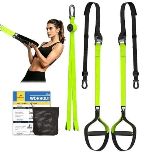 RHINOSPORT Juego de Entrenamiento de suspensión con Anclaje para Puerta Ajustable para Gimnasia en casa Adecuado para Viajes y para el Entrenamiento en Interiores y Exteriores