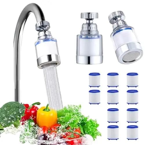 2 Piezas Filtro Agua Grifo con 10 Cartucho de Filtro, 360° Filtro de Agua para Grifo, Filtro Grifo Antical, Filtros de Agua para Grifo, Filtros Agua Grifo para Cocina Fregadero Baño