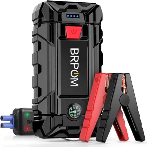 BRPOM Arrancador de Coches 8000A, 12V Arrancador de Baterias de Coche(para 7.0L de Gasolina o 5.5L de Diésel) Jump Starter con Linterna LED de Emergencia, Espera Larga, Carga Rápida
