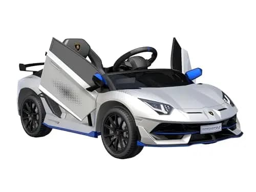 Baroni Toys Coche Eléctrico Infantil Lamborghini 6V con Mando para Padres, Sonidos, MP3, Marcha Atrás, Coche para Niños de 1 a 4 Años, 100x60x50 cm (Blanca)