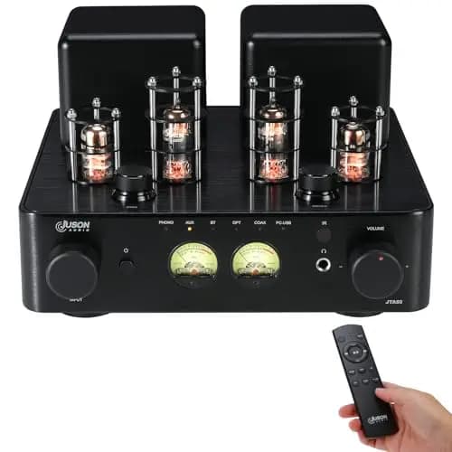 JTA50 2025 Amplificador de Tubos 130 W Hi-Fi de Gama de Entrada con BT 5.0, control remoto, AUX, coaxial, Phono y entrada USB, Salida de Subwoofer, Canal 2.1 para Tocadiscos
