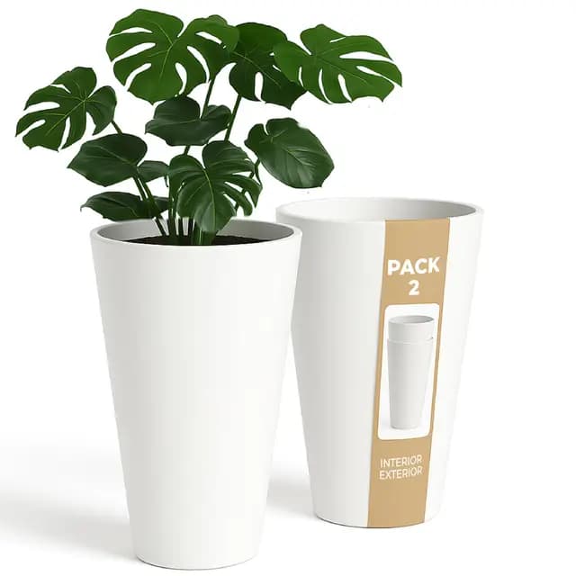 ActivoTex Maceteros Altos Interior. Macetero Grande Interior Maceta Alta Exterior y Terraza. 30 cm (2 uds) Macetero Decorativo de Plastico Jardinera Alta Maceteros Largos y Estrechos
