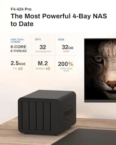 TERRAMASTER F4-424 Pro NAS Almacenamiento - 4 Bahías, CPU Core i3-N305 8 Núcleos y 8 Hilos, 32GB RAM DDR5, Puerto 2.5GbE x 2, Almacenamiento Conectado a la Red de Máximo Rendimiento para Empresas