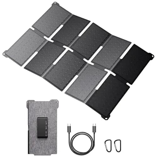 BigBlue Cargador Solar Portátil 35W con Carga Rápida USB-A y PD 25W USB-C para Acampada y Senderismo, 0,7 kg, Impermeable IP68, Cargador Solar Plegable para iPhone/Android, iPad, Powerbank