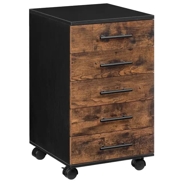 HOOBRO Mueble Archivador, Armario Móvil para Oficina con 5 Cajones y Archivador Colgante, 40 x 40 x 69 cm, Cómoda de Pecho, Diseño Industrial, Estilo Industrial, Marrón Vintage EBF05WJ01