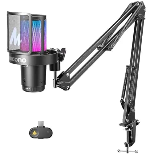 MAONO DGM20WS Micrófono Inalámbrico para PC, Micrófono USB de Condensador con Brazo para Gaming y Streaming, Reducción Ruido Táctil, Mute Rápido, Control Ganancia, RGB, Compatible PS5 Twitch Discord