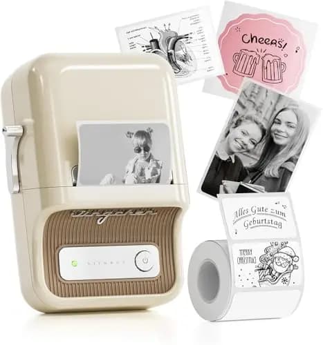 NIIMBOT B21 Etiquetadora Bluetooth con etiquetas, aplicación versátil con 120 caracteres y más de 1600 iconos, ancho de etiqueta 20-50 mm (Blanco Cremoso)