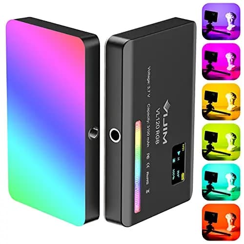 ULANZI VL120 RGB Luz de vídeo LED, luz de vídeo de 5" Regulable 2500K-9000K, luz de cámara con Soporte de Zapata fría, batería incorporada de 3100mAh, luz para fotografía de vídeo con cámara