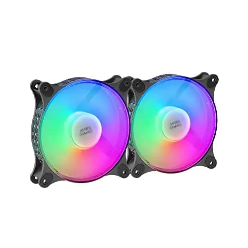 Mars Gaming MFDUO, Kit 2x Ventiladores de 120mm FRGB Rainbow 360°, Ultra-silencioso, Doble Conexión 3PIN + 4PIN, Negro