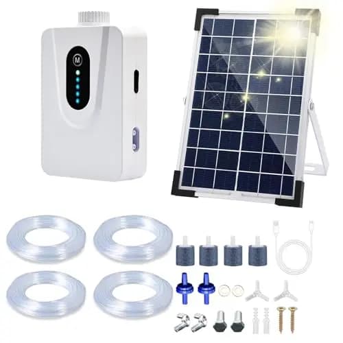 Bomba de Aire Solar 6W Con Batería 6000mAh - Aireador de Estanque y Acuario, Carga USB y Solar - Oxigenador Con Tubo de Piedras de Burbujas Para Pesca