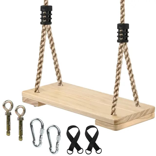 Columpio de Madera, Columpio Madera con Cuerda de cáñamo Ajustable, Columpios Jardin Exterior, Swing de Maderas Niño Adulto Asiento Colgante Swing Outdoor para Interior e Exterior, hasta 200kg