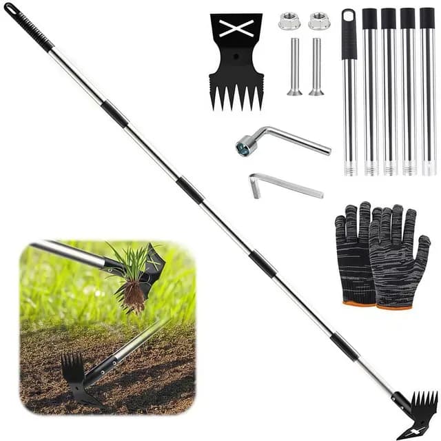 Extractora de Malas Hierbas con Mango Largo de 180 cm,Rastrillo de Azadas de Jardín 2 en 1 para Desmalezar,Quitar Malas Hierbas Jardin Mango Largo,Herramientas de Jardín para patio,césped,patio,jardín
