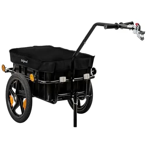 Zelsius Remolque de bicicleta de transporte, 68 litros, carro de transporte, carrito de bicicleta, carro de mano, remolque para bicicleta, remolque de carga con bandeja de plástico, remolque de