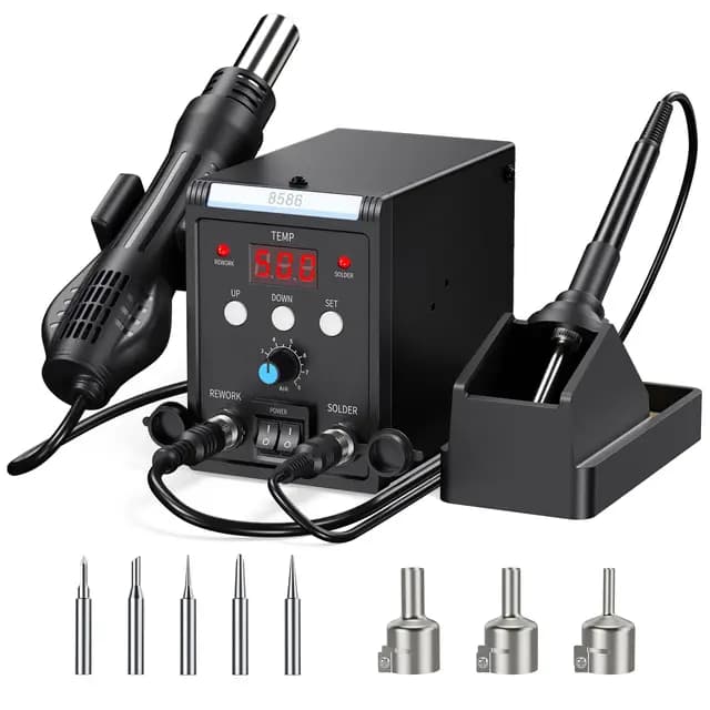 Estacion de Soldadura, 2 EN 1 Soldador Aire Caliente y Soldador Estaño con Control de Temperatura Preciso, Pantalla LED, Estacion Soldadura para Electrónicos, Proyectos de bricolaje, Reparación