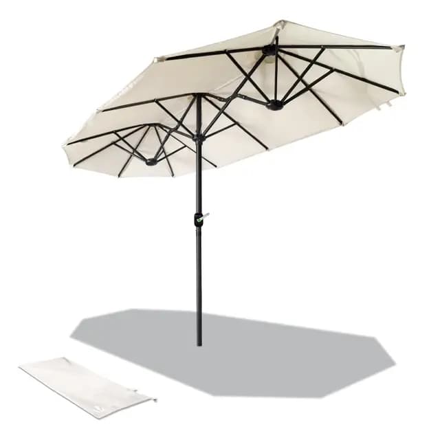 VOUNOT® Sombrilla Parasol Rectangular, Sombrillas Jardin para Terraza Playa Piscina Mercado Patio Exterior, 300 x 150 cm, Protección Solar UV50+, Doble Beige
