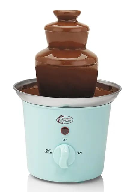 Bestron Fuente de chocolate con 3 niveles, pequeña fuente de chocolate con función de mantenimiento del calor, 60 vatios, color: verde