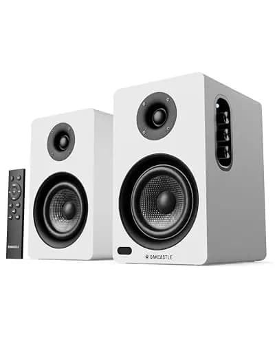 Oakcastle BK100 Altavoces Autoamplificados Bluetooth 5.4 | 60W 2.0 Altavoz PC | Altavoces para TV con HDMI ARC | Altavoz Activos para Tocadiscos | Monitores de Estudio Hifi con Control Remoto (Blanco)