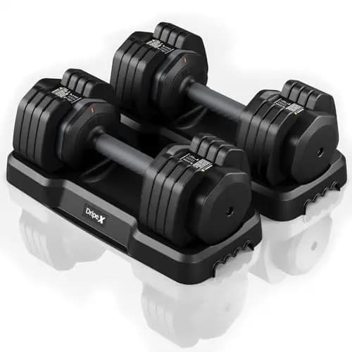 Dripex Mancuernas Ajustables, 11 kg/24,5 kg, 5/10 en 1 Juego de Pesas y Mancuernas, Ajuste Rápido con Base, Ahorran Espacio para Entrenamiento en Casa y Gimnasio