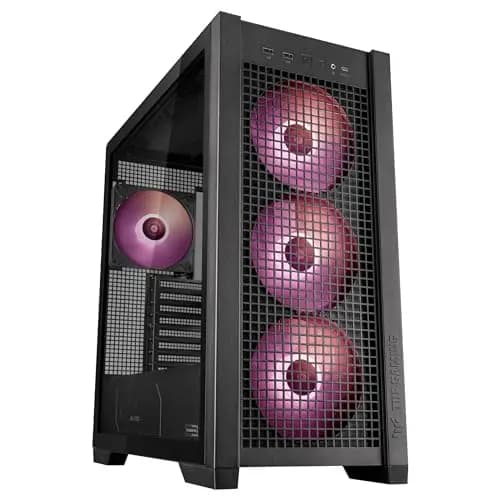 ASUS TUF Gaming GT302 ARGB ATX - Caja de Ordenador con Cuatro Ventiladores ARGB de 140 x 28 mm, Cristal Templado Intercambiable y Panel Lateral de Malla, diseño de Conectores Ocultos - Negro
