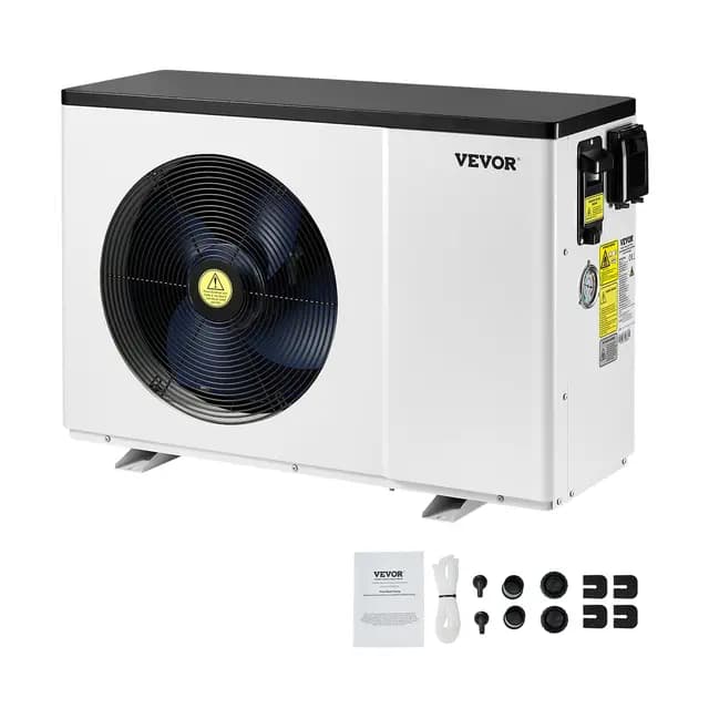 VEVOR Bomba de Calor Eléctrica para Piscina, 1,48-7,11 kW, Calentadores de Piscina de Frecuencia Variable que Ahorran Energía para Piscinas Elevadas de 15-30 m³, CA 220-240 V 50 Hz, 905 x 360 x 620 mm