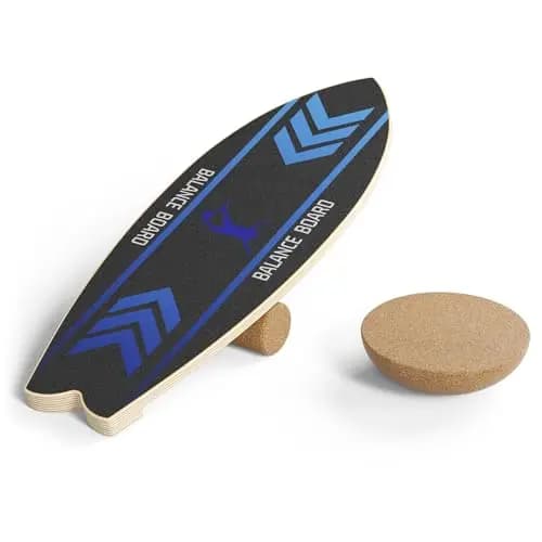 Tabla de Equilibrio de Madera Antideslizante con Rodillo de Corcho, Carga Máxima 200KG, Tabla de Balance para Surf, Fitness y Entrenamiento Core, 75x28x3 cm, Portátil para Adultos
