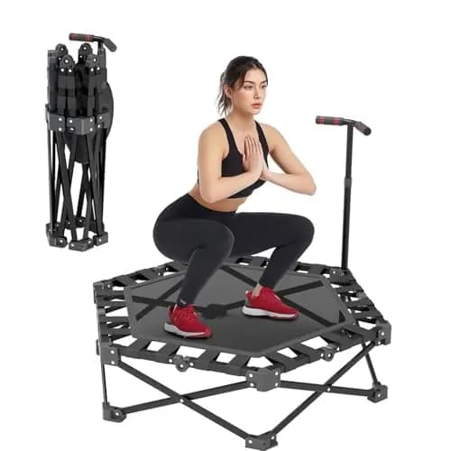 Trampolin de Fitness Plegable, Mini Cama Elastica para Interior 106 cm con Barra Ajustable en 3 Alturas, Estructura en X Extra Resistente Soporte Máximo 275 kg