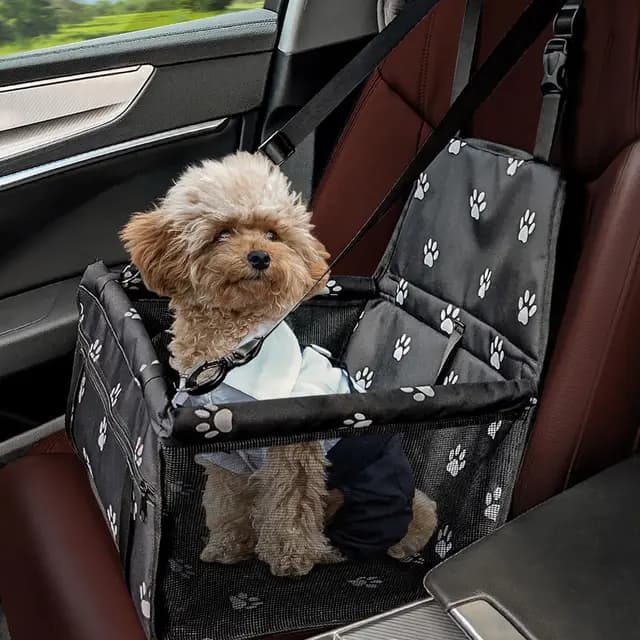 Asiento de Coche para Perros Pequeños, Asiento de Seguridad Plegable para Perro con Tubos de Soporte Engrosados,Cinturón de Seguridad, Elevador de Coche para Perros Suave y Lavable 40x32x24cm(Huella)