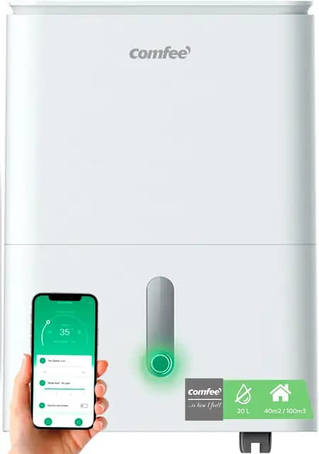 COMFEE' Deshumidificador de Humedad interior 20L / 2-EN-1 Purificador Eléctrico Silencioso con Ionizador, App/WIFI, 4 modos, Bajo Consumo con Depósito Extraible | Easy Dry 20 hasta 52 m² / 150 m³