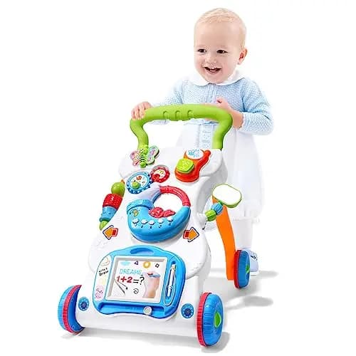 Aolso Andador Bebés, Correpasillos con Música y Luces, Velocidad Regulable y Patas Plegables, Caminador Bebe Panel Extraíble para Bebé +6 Meses