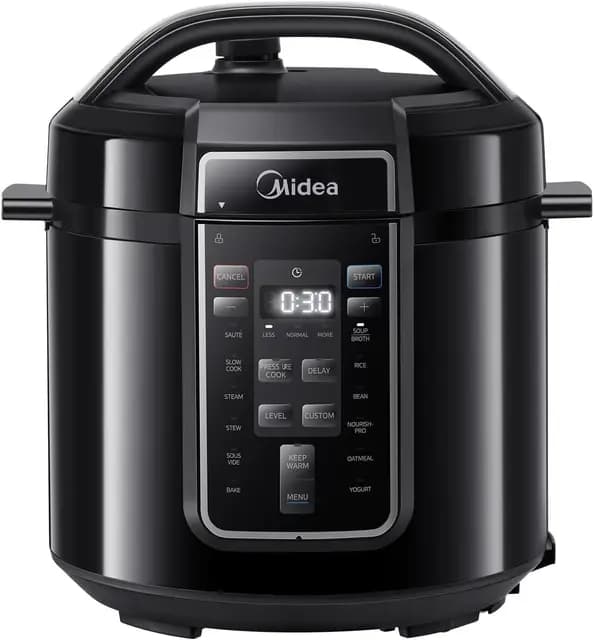 Midea Olla Eléctrica 9 en 1, 12 Preajustes Instantáneos, Antiadherente, Arrocera, Cocción Lenta, Vapor de Acero Inoxidable, 6 Cuartos