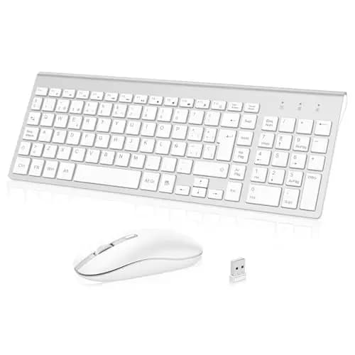cimetech Combo Teclado y Ratón Inalambrico, 2.4G Teclado Raton Inalambrico Español 2 en 1 USB Ultra Delgado Silencioso Mouse, para PC/Laptops/Ordenador/Escritorio (Blanco y Plata)