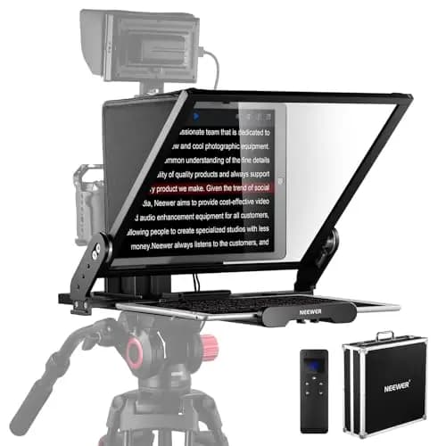 NEEWER Teleprompter X17 II con Control Remoto RT113/APP, 17" Divisor Haz HD Marco Metal Placa QR de Montaje de Cámara Mejorada Compatible con iPad iPhone 501PL, Carga Máxima 44.1Ib, Sin Ensamblaje